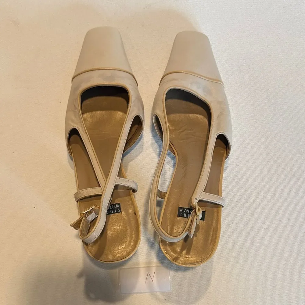 Stuart Weitzman Beige Square-Toe Slingback Pumps
